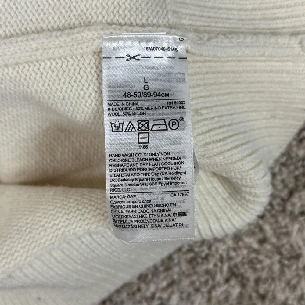 GAP Sweater Mens Large Gray Cream Wool Fair‎ Isle Neutral Multi Crewneck Raglan